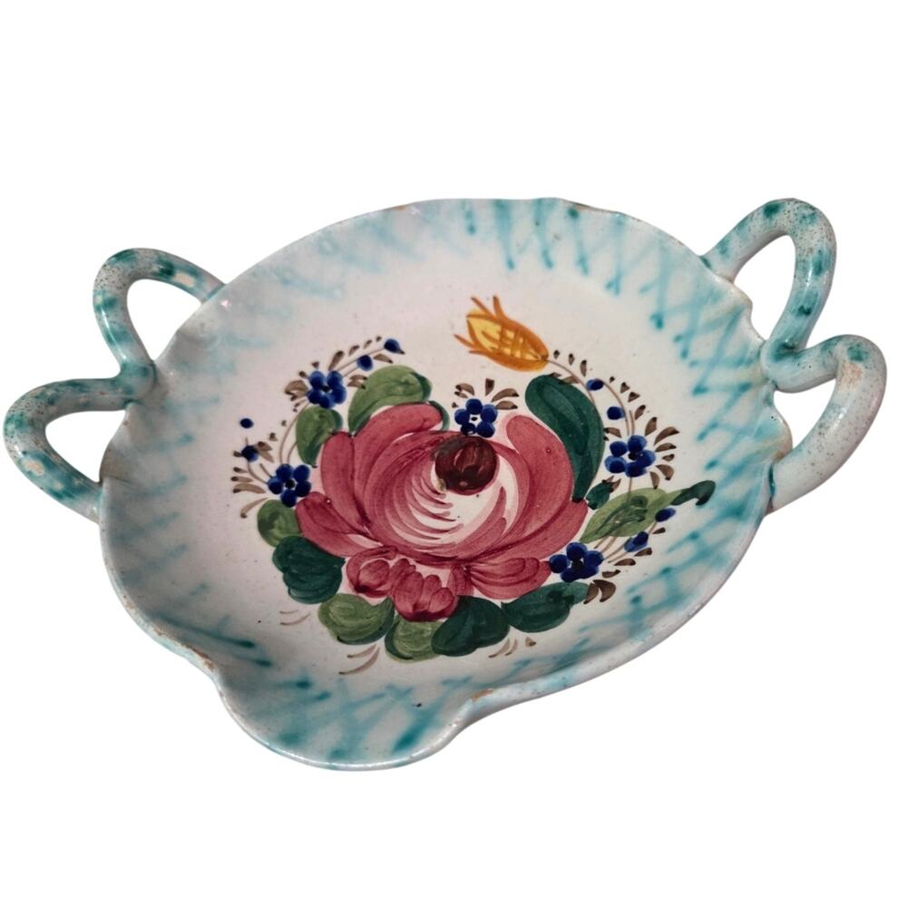 Vtg Hand Painted Numbered Floral Bowl Pour Edge Blue Ridge Pottery